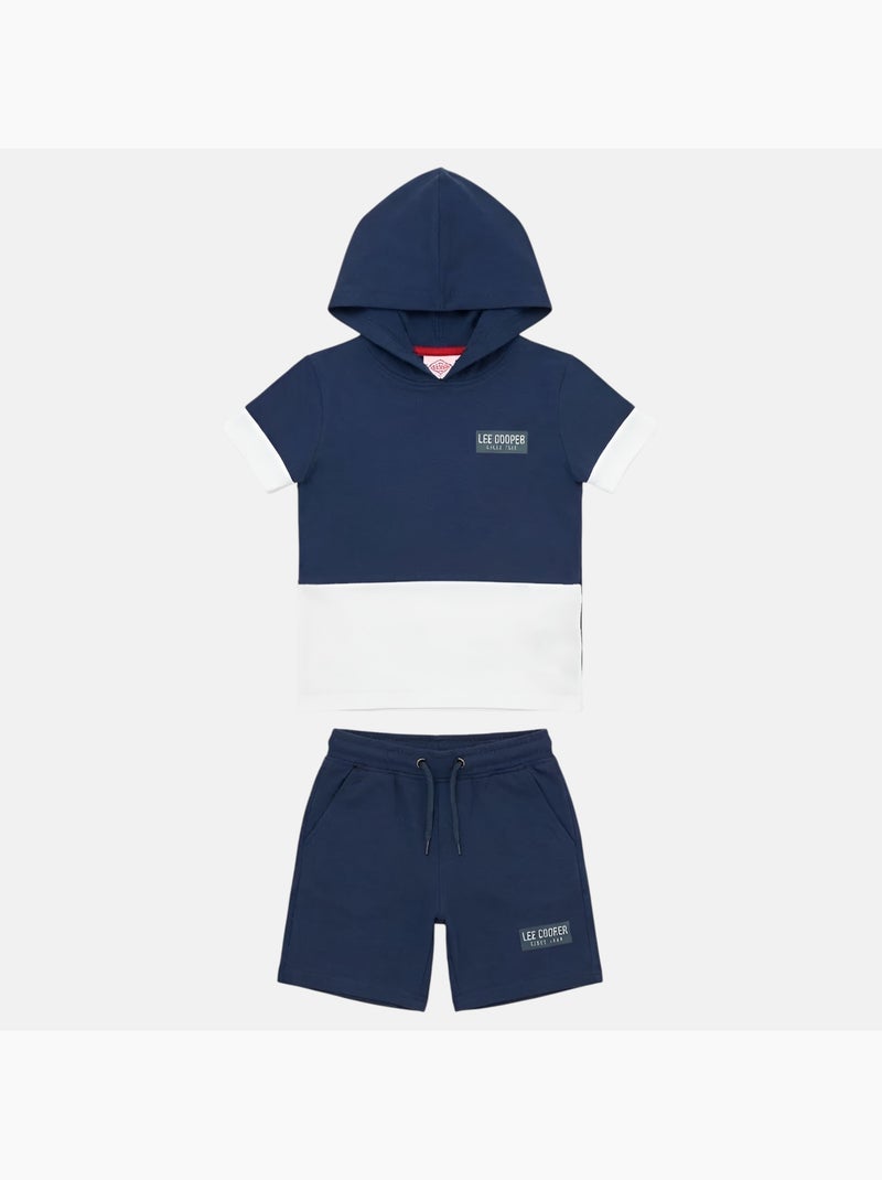 Lee Cooper - Ensemble garçon T-shirt manches courtes à capuche et short Bleu marine - Kiabi