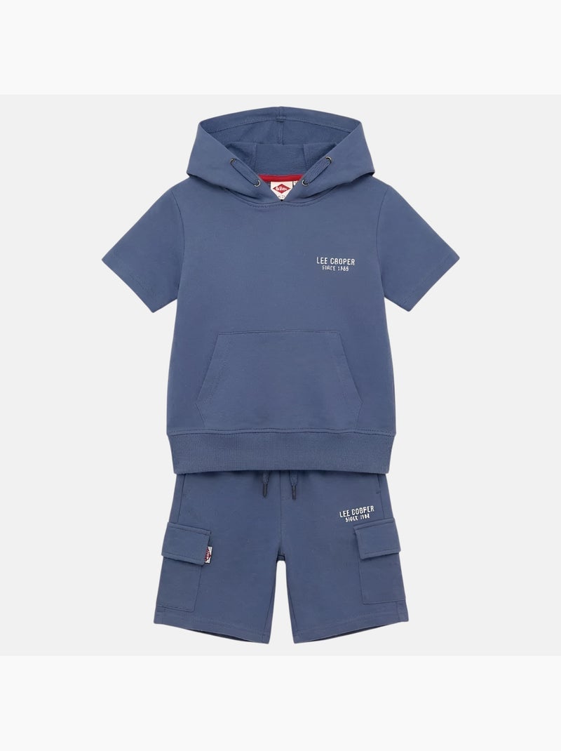 Lee Cooper - Ensemble garçon T-shirt manches courtes à capuche et short Bleu - Kiabi