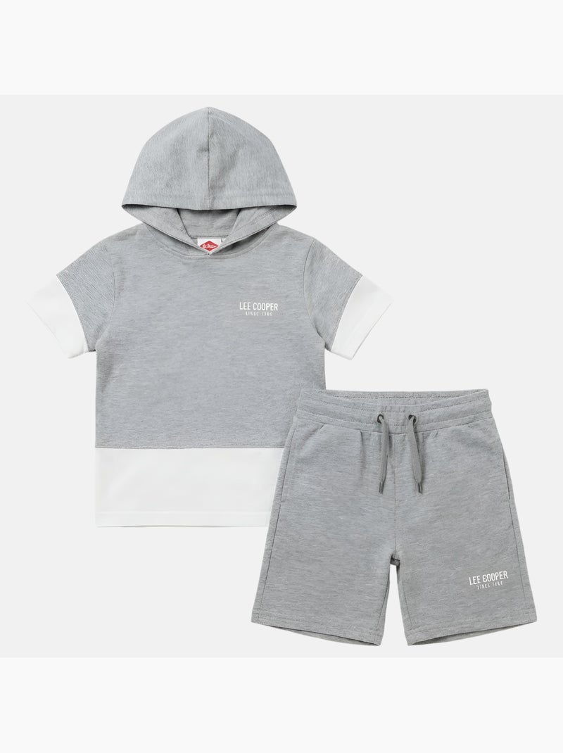 Lee Cooper - Ensemble garçon T-shirt manches courtes à capuche et short Gris - Kiabi