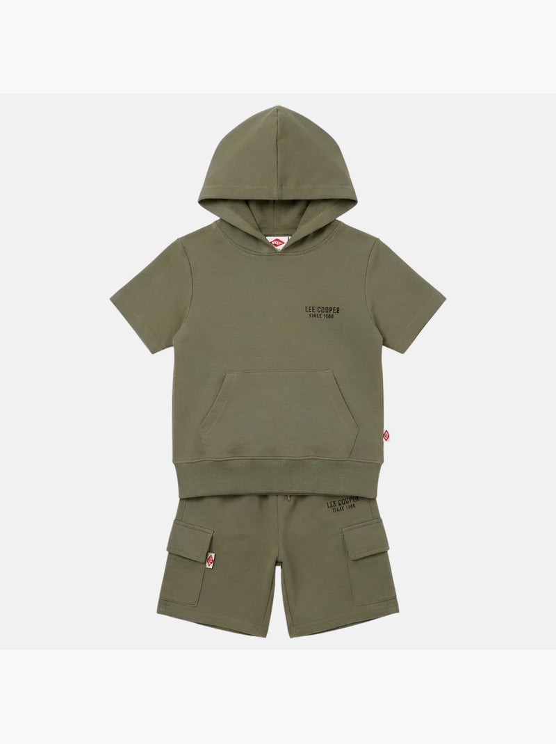 Lee Cooper - Ensemble garçon T-shirt manches courtes à capuche et short Kaki - Kiabi