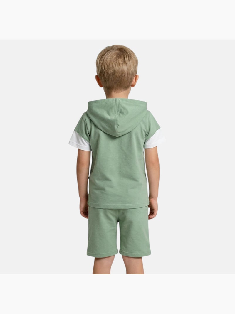 Lee Cooper - Ensemble garçon T-shirt manches courtes à capuche et short Vert - Kiabi