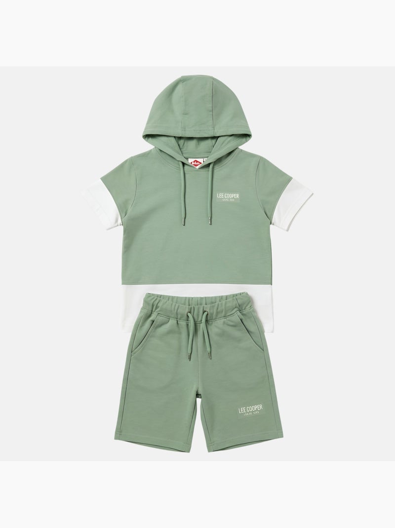 Lee Cooper - Ensemble garçon T-shirt manches courtes à capuche et short Vert - Kiabi