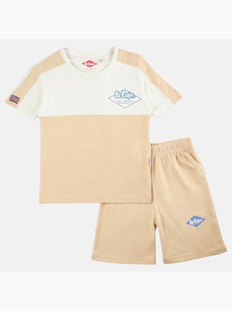 Lee Cooper - Ensemble garçon T shirt manches courtes et short assorti Beige - Kiabi