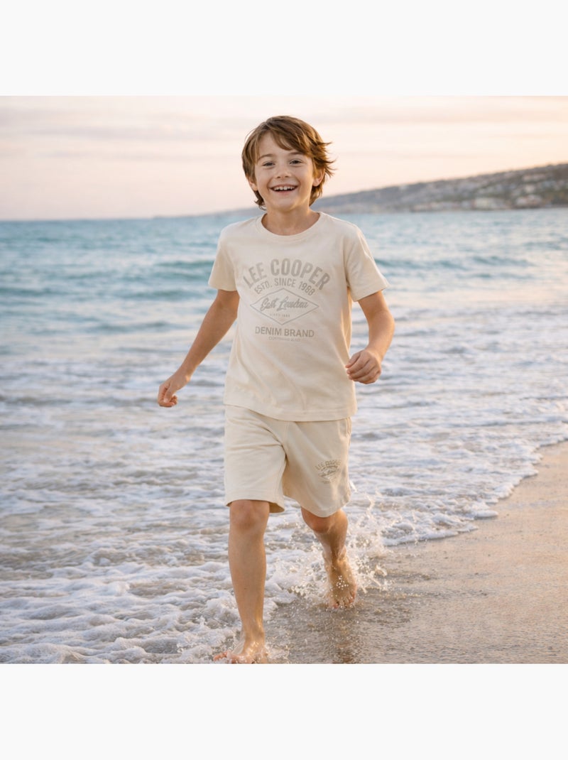 Lee Cooper - Ensemble garçon t-shirt manches courtes et short Beige - Kiabi