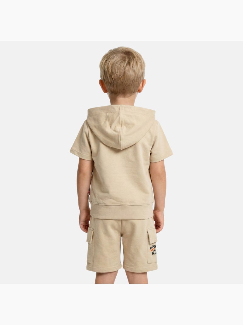 Lee Cooper - Ensemble garçon T-shirt manches courtes zippé et short Beige - Kiabi