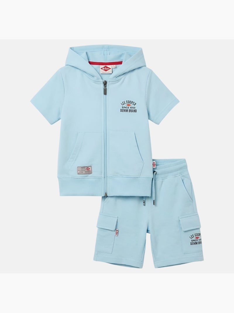 Lee Cooper - Ensemble garçon T-shirt manches courtes zippé et short Bleu - Kiabi