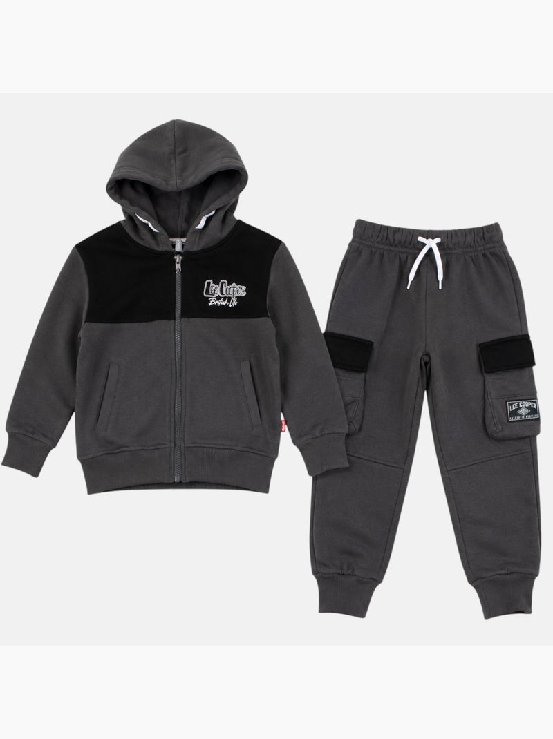 Lee cooper - ensemble sweat à capuche et jogging cargo gris anthracite - Kiabi