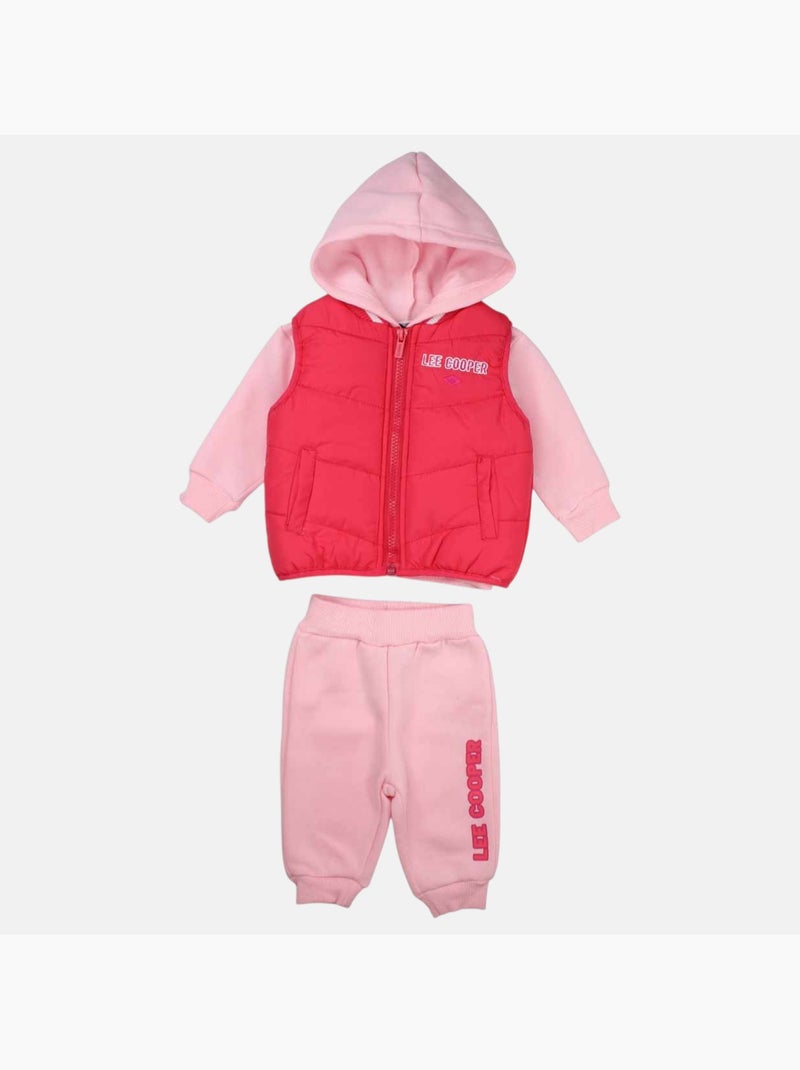 Lee Cooper - Ensemble Sweat à capuche et pantalon de jogging avec doudoune bébé fille Rose - Kiabi