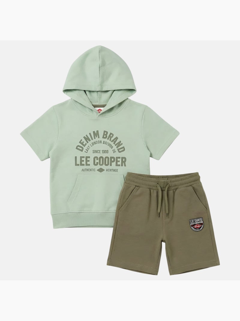 Lee Cooper - Ensemble sweat à capuche manches courtes et short garçon Vert - Kiabi