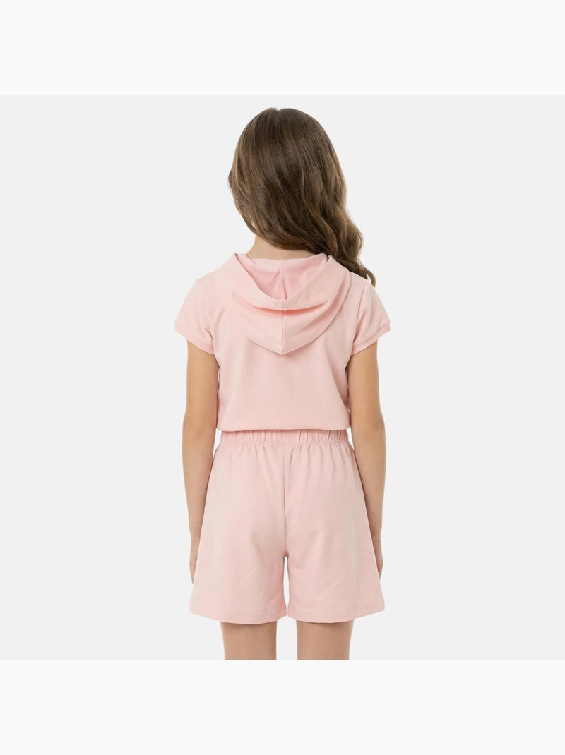 Lee Cooper - Ensemble Sweat à capuche manches courtes + jupe short coton fille Rose clair - Kiabi