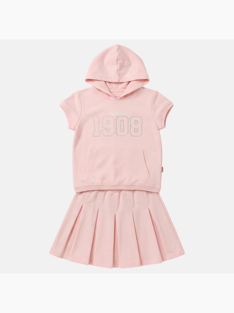 Lee Cooper - Ensemble Sweat à capuche manches courtes + jupe short coton fille Rose clair - Kiabi
