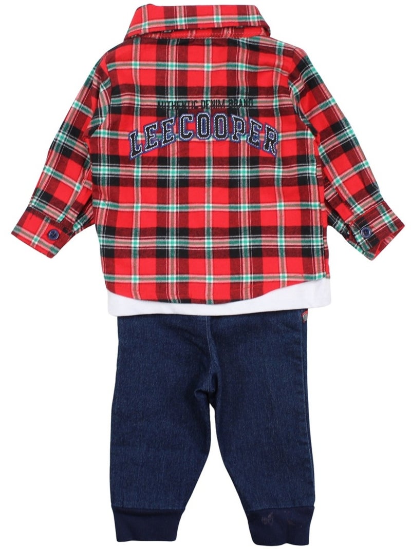 Lee Cooper - Ensemble T-shirt avec Chemise et Pantalon bébé Lee Cooper Rouge - Kiabi
