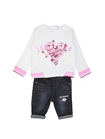 Lee Cooper - Ensemble T-shirt et pantalon avec la veste à capuche bébé fille .