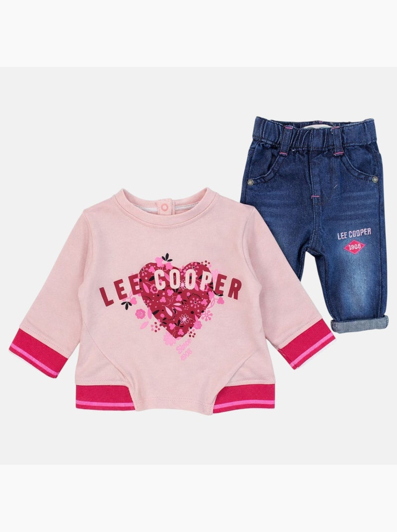 Lee Cooper - Ensemble T-shirt et pantalon avec la veste à capuche  bébé fille Rose - Kiabi