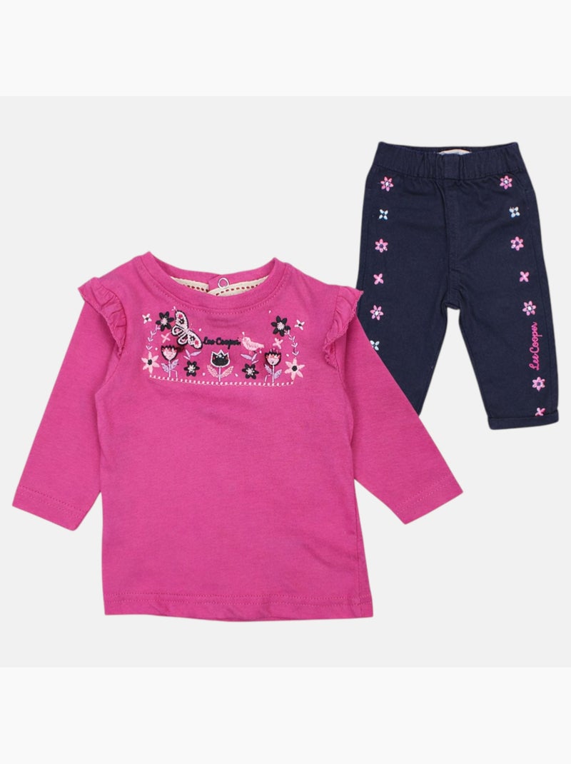 Lee Cooper - Ensemble T-shirt et pantalon avec la veste à capuche bebe Rose fushia - Kiabi