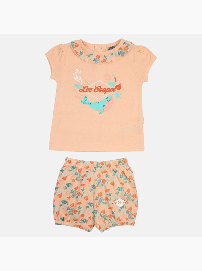 Lee Cooper - Ensemble T-shirt et Short bébé Orange corail - Kiabi