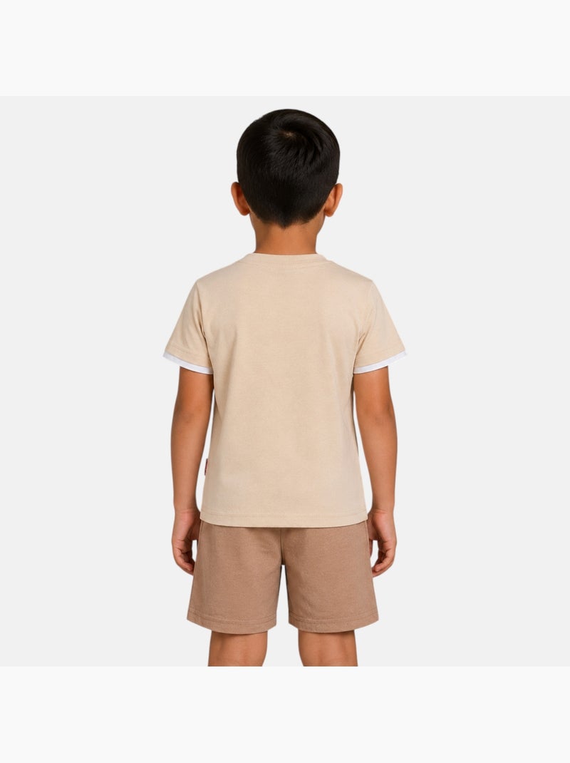 Lee Cooper - Ensemble t-shirt motif et short Garçon Beige - Kiabi