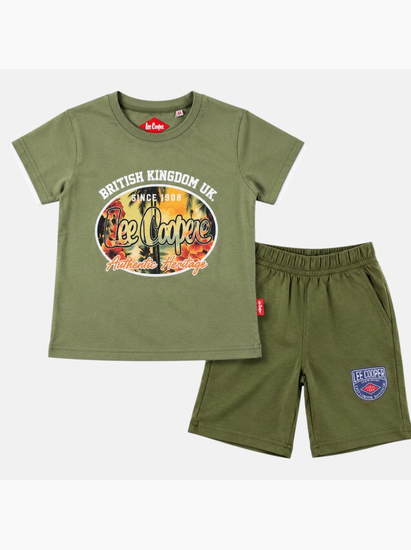 Lee Cooper - Ensemble t-shirt motif et short Garçon Kaki - Kiabi