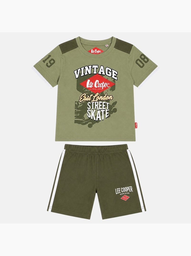 Lee Cooper - Ensemble t-shirt motif et short Garçon Vert - Kiabi
