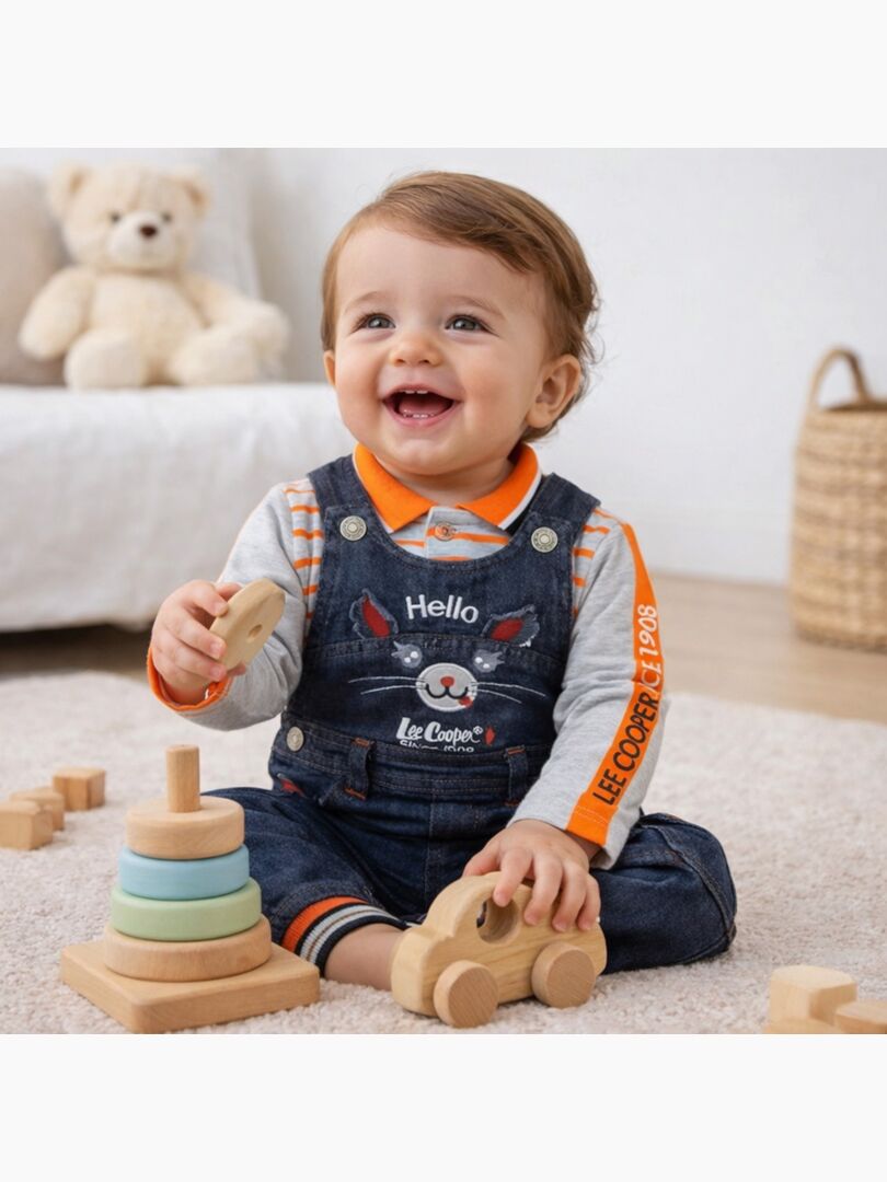 Ensemble Chemise + Salopette Bébé Garçon Motif Imprimé Carreaux - Coton