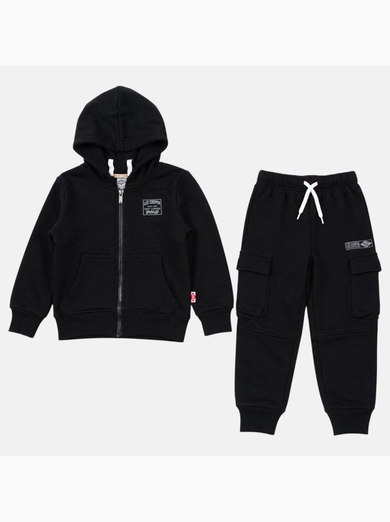 Lee cooper - ensemble veste zippée à capuche et pantalon de jogging cargo, poche kangourou Noir - Kiabi