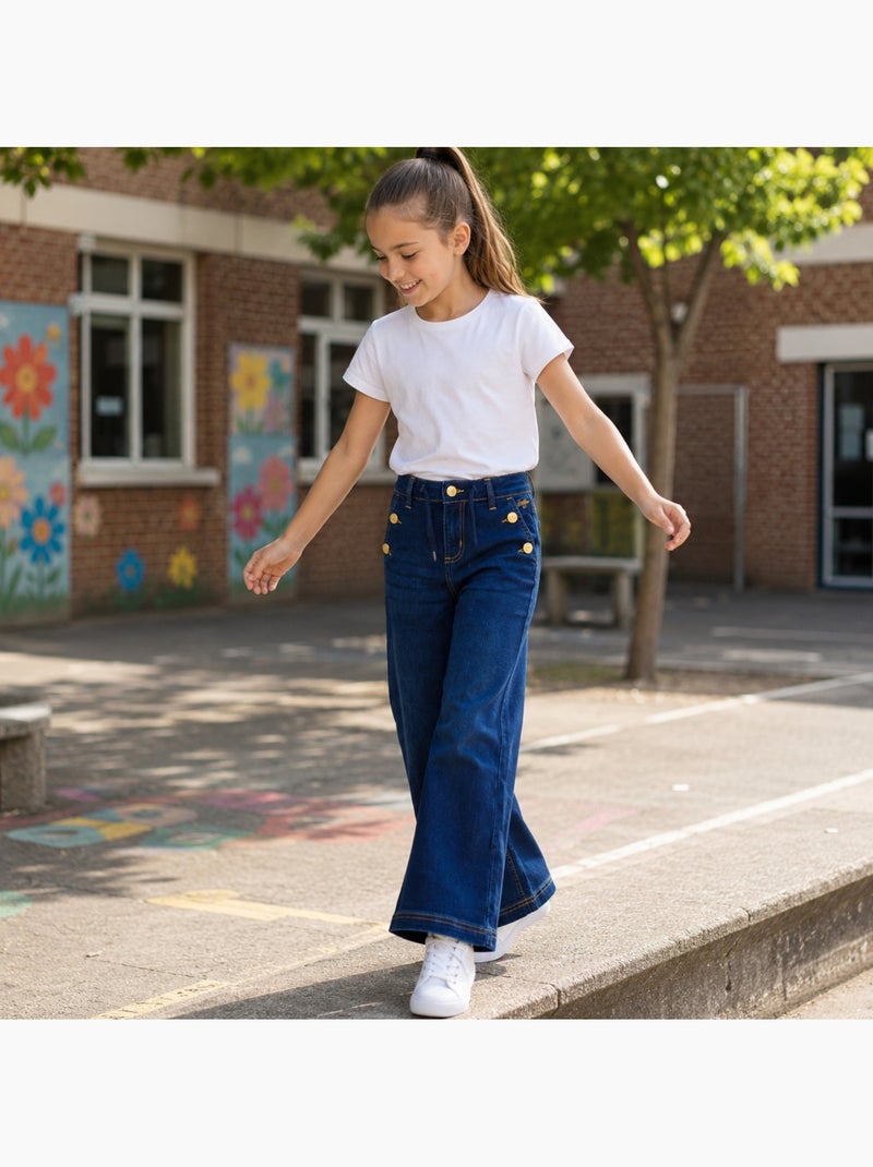 Lee cooper - jean coupe large, taille haute boutonnée Bleu - Kiabi