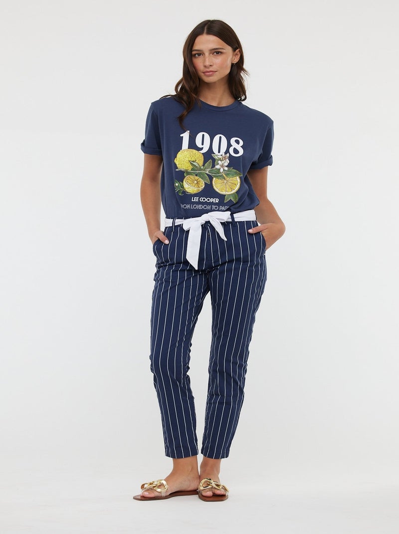 Lee Cooper - Pantalons JEMILA CR Navy / white Blanc - Kiabi