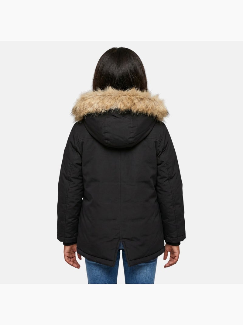 Lee cooper - parka à capuche bordée de fausse fourrure, coupe droite et fermeture zippée Noir - Kiabi