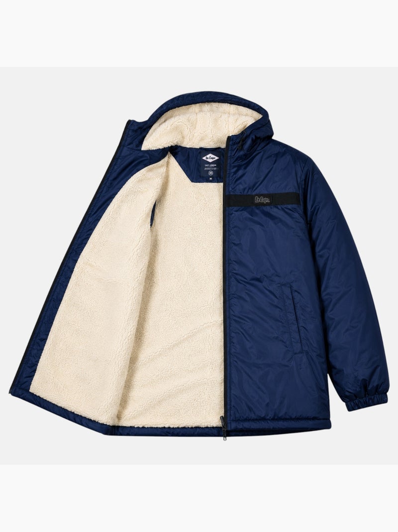 Lee cooper - parka zippée à capuche bordée de fausse fourrure Bleu marine - Kiabi