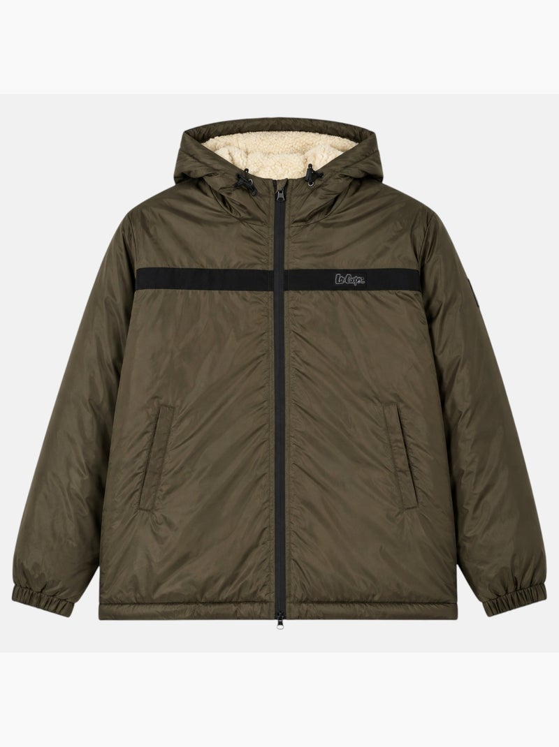 Lee cooper - parka zippée à capuche bordée de fausse fourrure Kaki - Kiabi