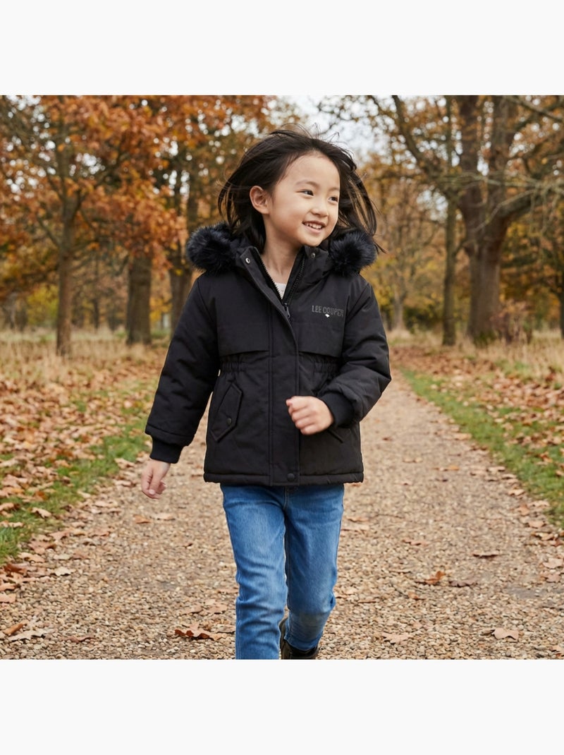 Lee cooper - parka zippée à capuche bordée de fausse fourrure Noir - Kiabi
