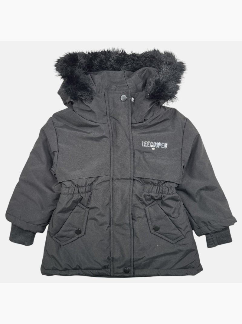Lee cooper - parka zippée à capuche bordée de fausse fourrure Noir - Kiabi