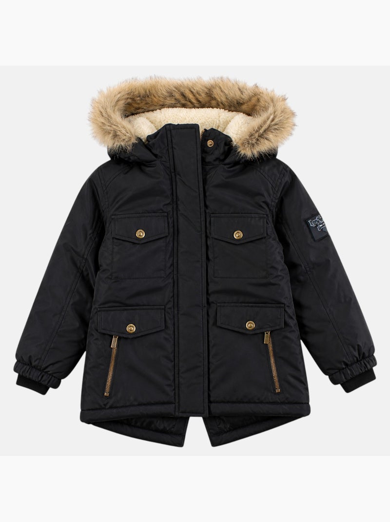 Lee cooper - parka zippée à capuche bordée de fausse fourrure Noir - Kiabi