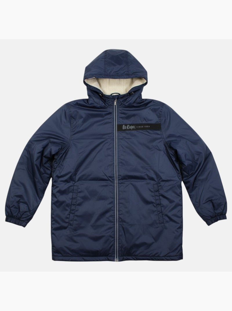 Lee cooper - parka zippée à capuche, coupe mi-longue et poches latérales Bleu marine - Kiabi