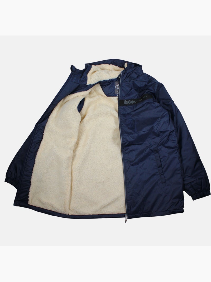 Lee cooper - parka zippée à capuche, coupe mi-longue et poches latérales Bleu marine - Kiabi