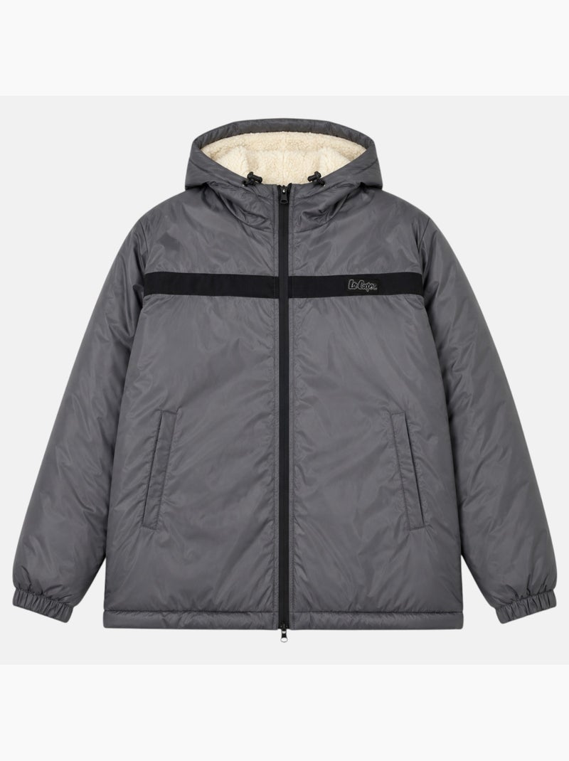 Lee cooper - parka zippée à capuche, poches zippées et capuche bordée de fausse fourrure Gris - Kiabi