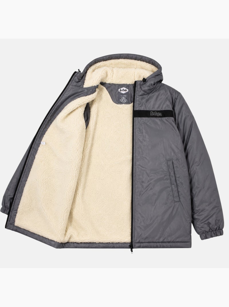 Lee cooper - parka zippée à capuche, poches zippées et capuche bordée de fausse fourrure Gris - Kiabi