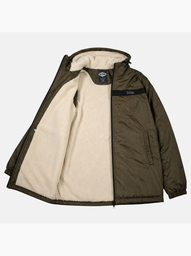 Lee cooper - parka zippée à capuche, poches zippées et capuche bordée de fausse fourrure Kaki - Kiabi