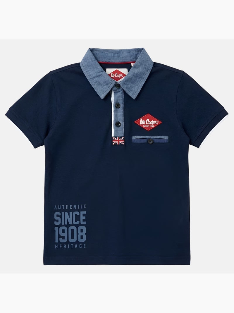 Lee Cooper - Polo avec col chemise ouverture boutonnée Bleu marine - Kiabi
