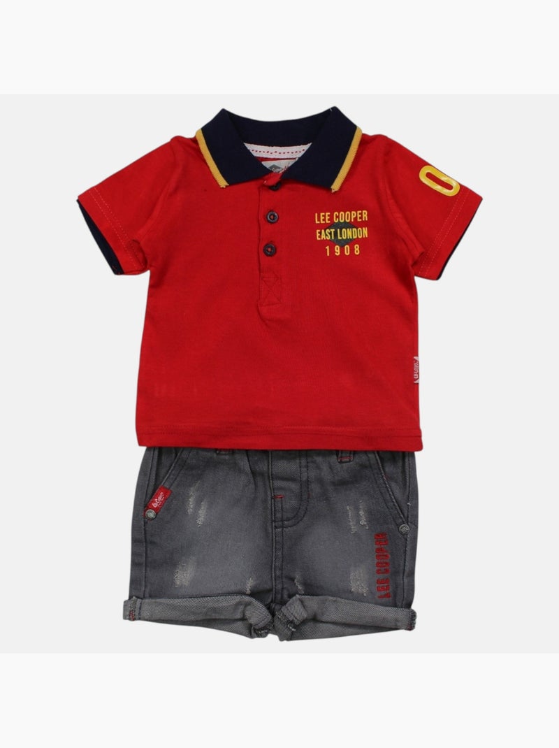 Lee Cooper - Polo avec son short à motifs assorti Rouge - Kiabi