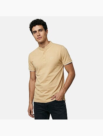 Lee Cooper - Polo homme beige manches courtes col officier
