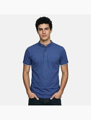 Lee Cooper - Polo homme bleu manches courtes col officier