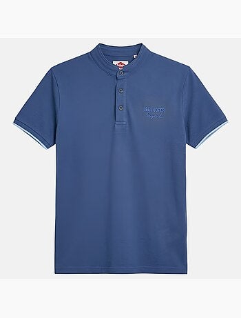 Lee Cooper - Polo homme bleu manches courtes col officier