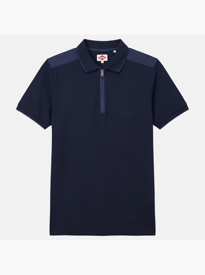 Lee Cooper - Polo homme manches courtes col zippé Bleu marine - Kiabi