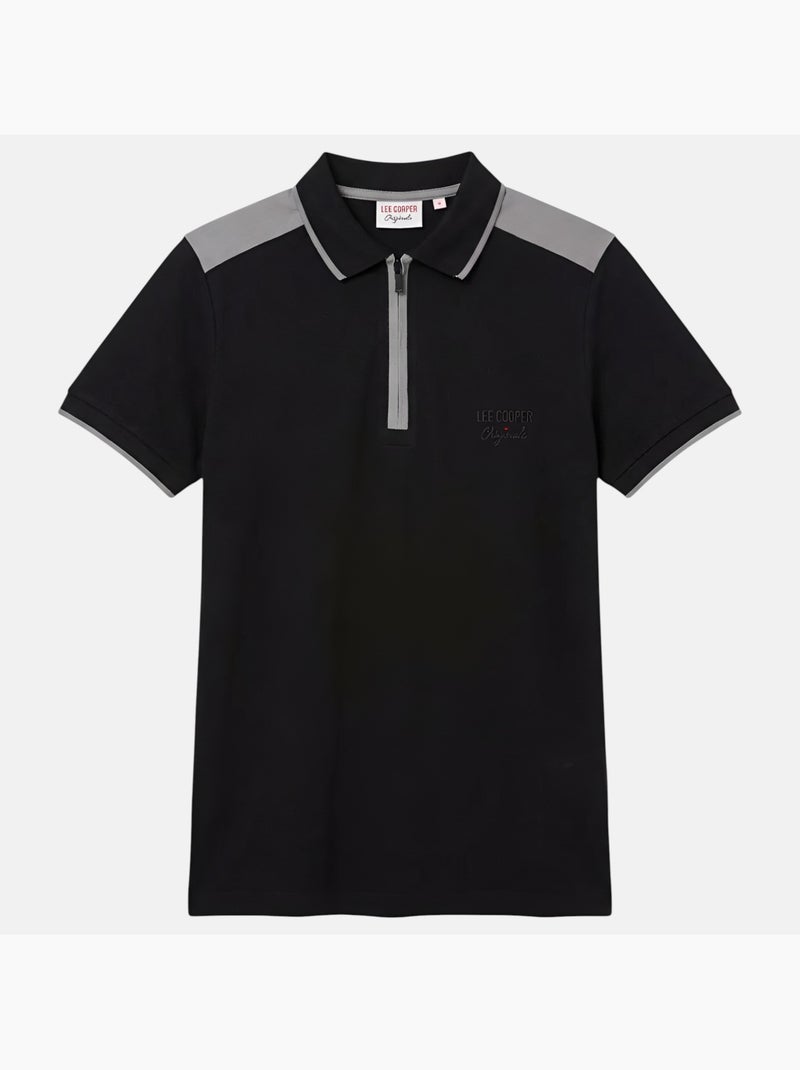Lee Cooper - Polo homme manches courtes col zippé Noir - Kiabi