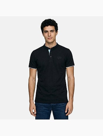 Lee Cooper - Polo homme noir manches courtes col officier