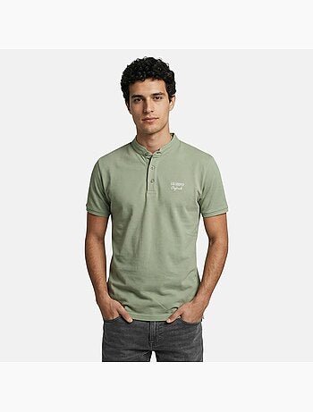 Lee Cooper - Polo homme vert manches courtes col officier