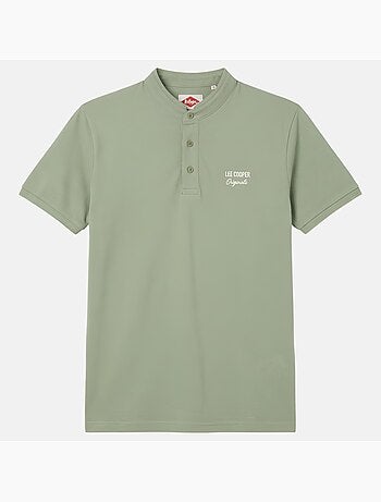 Lee Cooper - Polo homme vert manches courtes col officier