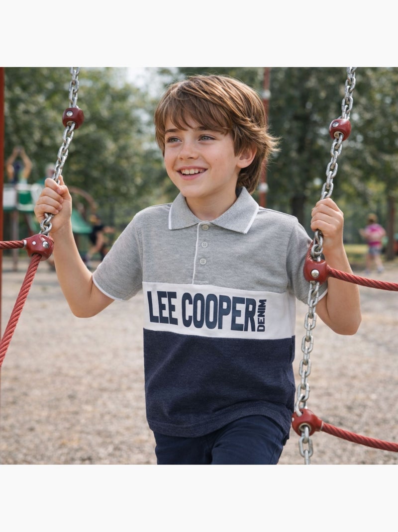 Lee cooper - polo manches courtes imprimé, col chemise Bleu marine - Kiabi