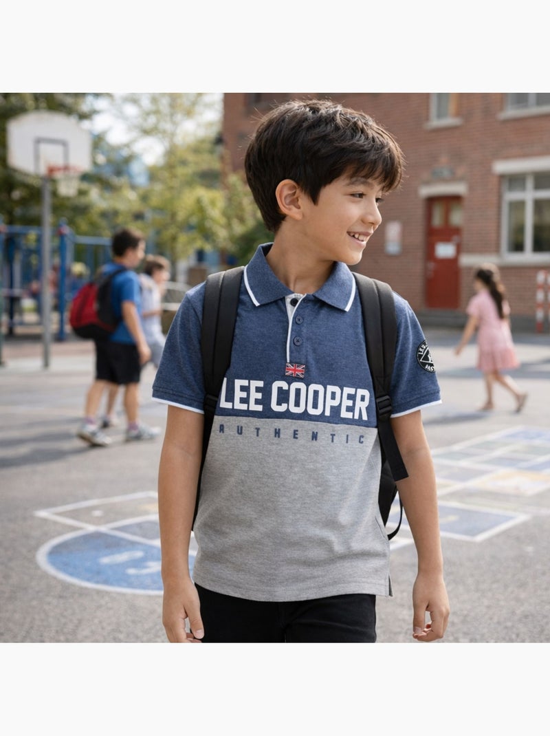 Lee cooper - polo manches courtes imprimé, col chemise Bleu marine - Kiabi